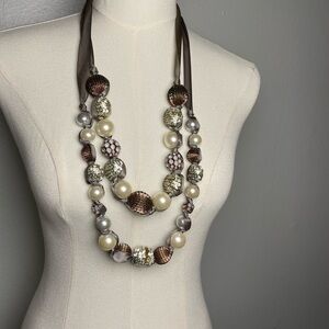 Chico’s Multi Metal Bauble Bead Chunky Large Statement Necklace 17” Neutral